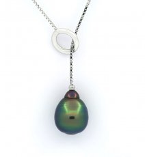 Collana in Argento e 1 Perla di Tahiti Cerchiata B+ 10.2 mm