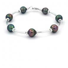 Braccialetto in Argento e 7 Perle di Tahiti Semi-Barocche C da 8.5 a 9.3 mm