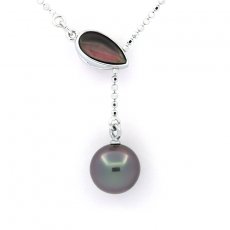 Collana in Argento e 1 Perla di Tahiti Rotonda B 9 mm