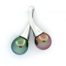 Ciondolo in Argento e 2 Perle di Tahiti Semi-Barocche 1 A+ e 1 B+ 9 mm