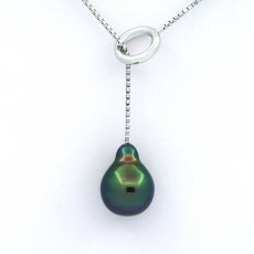Collana in Argento e 1 Perla di Tahiti Semi-Baroccha A 9.1 mm