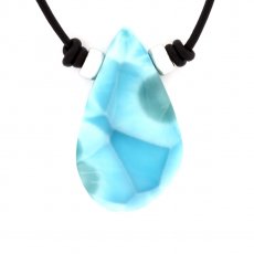 Collana in Cuoio e 1 Larimar - 34 x 20 x 9 mm - 10.8 gr