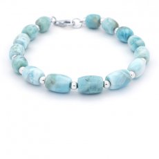 Braccialetto di 15 perle di Larimar - 8.2 a 8.9 mm - 21.5 cm - 17.9 gr