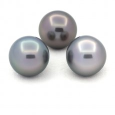 Lotto di 3 Perle di Tahiti Rotonde C di 11.1 a 11.2 mm