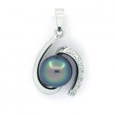 Ciondolo in Argento e 1 Perla di Tahiti Semi-Baroccha B/C 9 mm