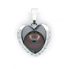 Ciondolo in Argento e 1 Perla di Tahiti Semi-Rotonda C 8.4 mm