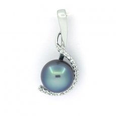 Ciondolo in Argento e 1 Perla di Tahiti Semi-Rotonda C 9.7 mm
