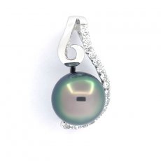 Ciondolo in Argento e 1 Perla di Tahiti Rotonda C 8.8 mm