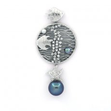 Ciondolo in Argento e 1 Perla di Tahiti Semi-Baroccha B+ 11.2 mm