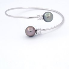 Braccialetto in Argento e 2 Perle di Tahiti Rotonde C 11 mm