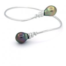 Braccialetto in Argento e 2 Perle di Tahiti Semi-Barocche B+ 10.6 e 10.8 mm