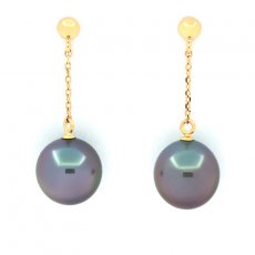 Orecchini in Oro 18k e 2 Perle di Tahiti Semi-Rotonda A 9 mm