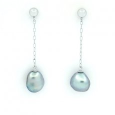 Orecchini in Oro bianco 14K e 2 Keishi di Tahiti