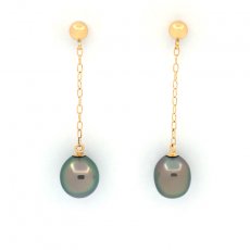 Orecchini in Oro 18K e 2 keishi di Tahiti