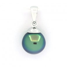 Ciondolo in Oro bianco 18K e 1 Perla de Tahiti Semi-Rotonda B+ 8.7 mm