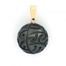 Ciondolo in Oro 18K e 1 Perla di Tahiti Incisa 12.6 mm