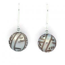 Orecchini in Argento e 2 Perle di Tahiti Incise 11 mm