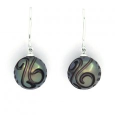 Orecchini in Argento e 2 Perle di Tahiti Incise 11.6 mm