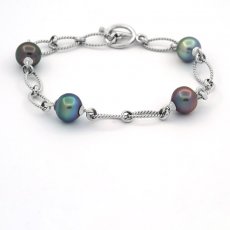 Braccialetto in Argento e 4 Perle di Tahiti Semi-Barocche B da 8.6 a 8.8 mm