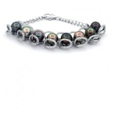 Braccialetto in Argento e 8 Perle di Tahiti Semi-Barocche C da 9 a 9.5 mm