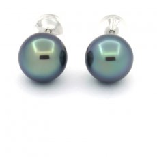 Orecchini in Oro bianco 18K e 2 Perle di Tahiti Rotonde B/C 8.5 e 8.7 mm