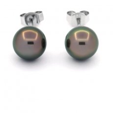Orecchini in Argento e 2 Perle di Tahiti Rotonde C 8.3 mm