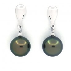 Orecchini in Argento e 2 Perle di Tahiti Rotonde C 8.6 mm