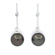 Sterling Silber Ohrringe und 2 Runde TahitiPerlen C 8.1 mm