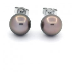 Orecchini in Argento e 2 Perle di Tahiti Rotonde C 8.4 mm