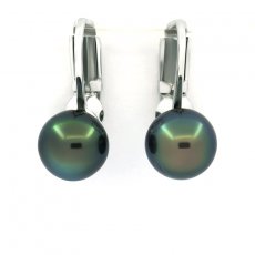 Orecchini in Argento e 2 Perle di Tahiti Rotonde C 8.1 mm