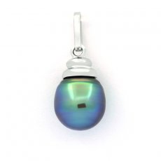 Ciondolo in Argento e 1 Perla di Tahiti Semi-Baroccha B+ 9.1 mm