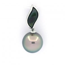 Ciondolo in Argento e 1 Perla di Tahiti Semi-Rotonda C 11.1 mm