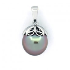 Ciondolo in Argento e 1 Perla di Tahiti Semi-Baroccha B/C 11 mm