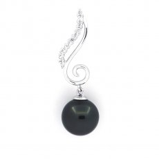 Ciondolo in Argento e 1 Perla di Tahiti Rotonda C 9.5 mm