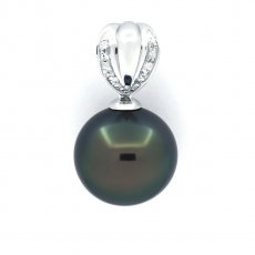 Ciondolo in Argento e 1 Perla di Tahiti Semi-Rotonda C 12.5 mm