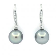 Orecchini in Argento e 2 Perle di Tahiti Rotonde C 9.6 mm