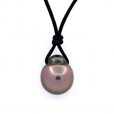 Collana in Cuoio e 1 Perla di Tahiti Semi-Baroccha B 11.6 mm