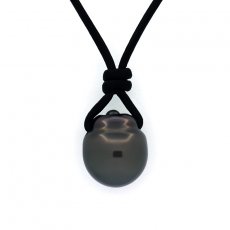 Collana in Cuoio e 1 Perla di Tahiti Semi-Baroccha C 13.8 mm