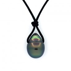 Collana in Cuoio e 1 Perla di Tahiti Cerchiata B 11 mm