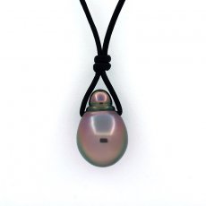 Collana in Cuoio e 1 Perla di Tahiti Semi-Baroccha B 11.1 mm