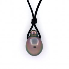 Collana in Cuoio e 1 Perla di Tahiti Semi-Baroccha B 11.1 mm