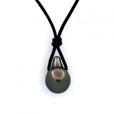 Collana in Cuoio e 1 Perla di Tahiti Semi-Baroccha B 10 mm