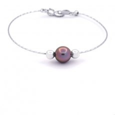 Braccialetto in Argento e 1 Perla di Tahiti Semi-Rotonda C 8.8 mm