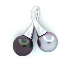 Ciondolo in Argento e 2 Perle di Tahiti Semi-Barocche B 10.9 mm