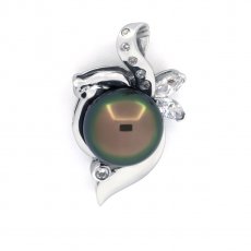Ciondolo in Argento e 1 Perla di Tahiti Semi-Baroccha C 10.4 mm