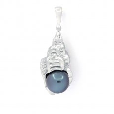 Ciondolo in Argento e 1 Perla di Tahiti Rotonda C 8.2 mm