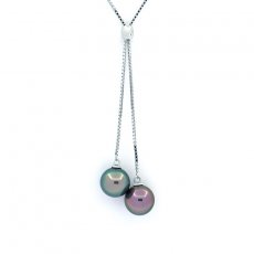 Collana in Argento e 2 Perle di Tahiti Rotonde B 8.6 mm