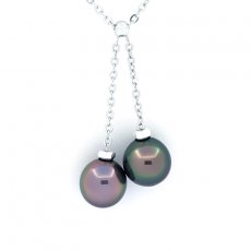 Collana in Argento e 2 Perle di Tahiti Semi-Barocche B 9.2 mm