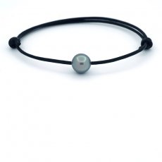 Braccialetto in Cuoio e 1 Perla di Tahiti Rotonda C 9.4 mm