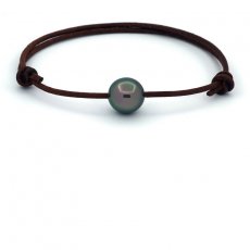Braccialetto in Cuoio e 1 Perla di Tahiti Semi-Rotonda C 10.2 mm